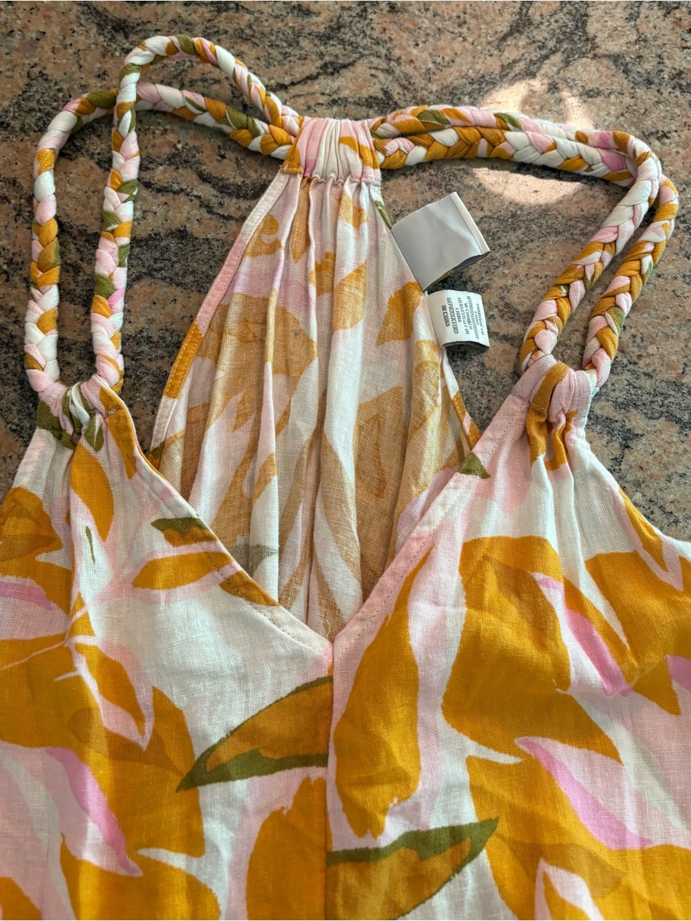 C&C California SleevelessBraided StrapLinen Blend Midi DressTropical FloralPrint - Picture 4 of 6
